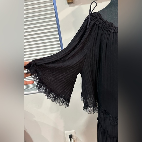 See by Chloe Tiered Plisse Self-Tie Shift Dress Navy Small - Picture 8 of 15